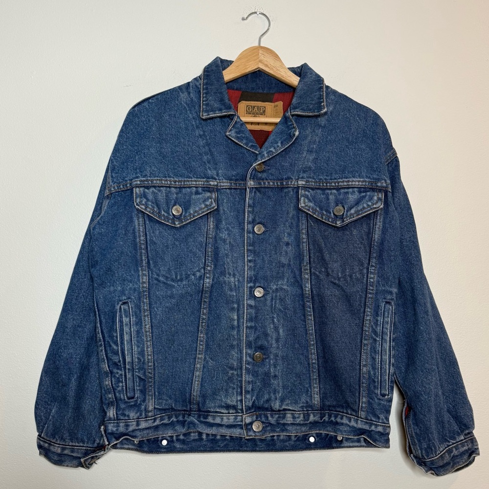 Vintage GAP Made in USA Flannel Lined Oversized Denim Jacket size xs